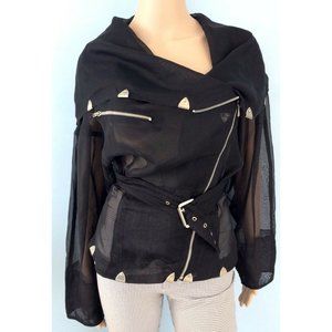 Unique La Milliardaire Paris Women's Sheer Moto Hoodie Jacket  Black Zipper S